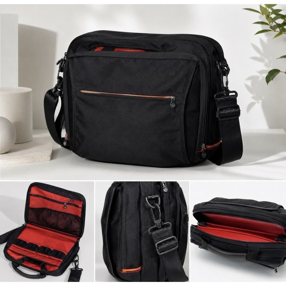 Vintage Boog Black Nylon Heavy Duty Messenger Laptop Mobile Office Bag